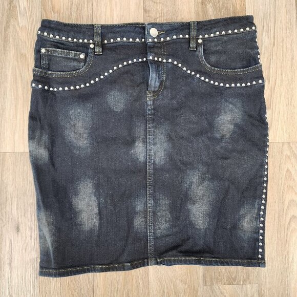 IRO‎ Jeans Women's Size 30 Dark Wash Blue Denim Studded Pencil Jean Skirt - Picture 1 of 8